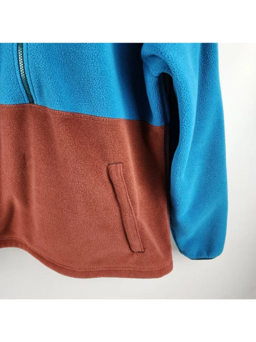 LL BEAN Sweater Men XL Blue Brown Mountain Classic Colorblock Fleece 1/2 Zip